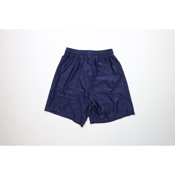 Vintage 90s Wilson Mens Large Blank Silky Nylon Basketball Shorts Navy Blue USA - Picture 10 of 13